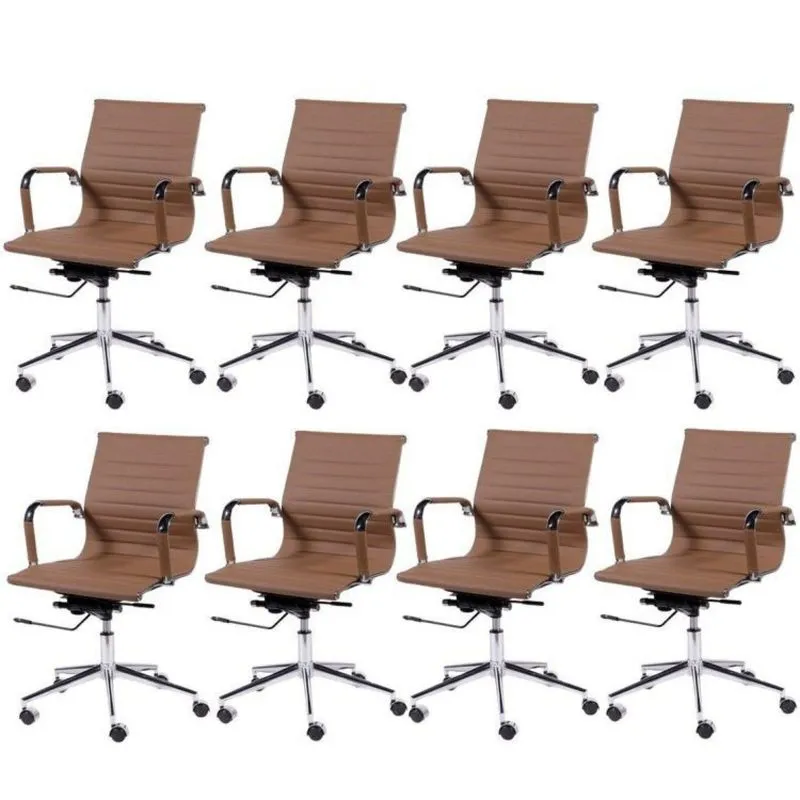 Kit 8 Cadeiras Para Escritório Diretor Esteirinha Com Relax Corino 3301 Or Design Caramelo