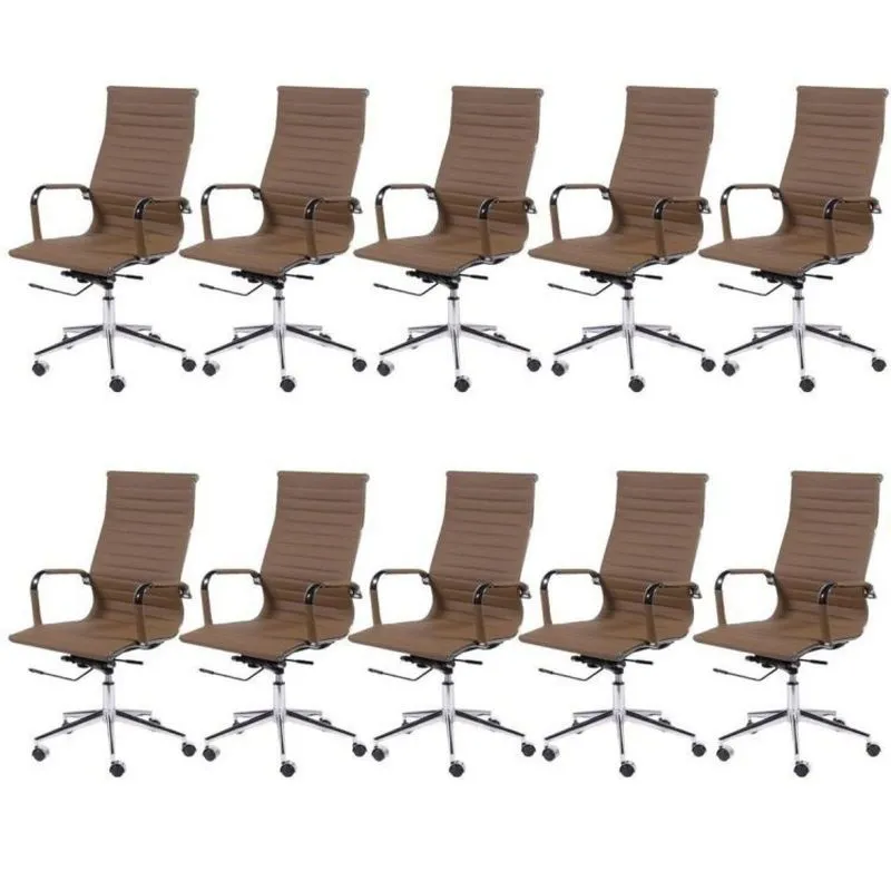 Kit 10 Cadeiras Para Escritório Presidente Esteirinha Com Relax Corino 3301 Or Design Caramelo