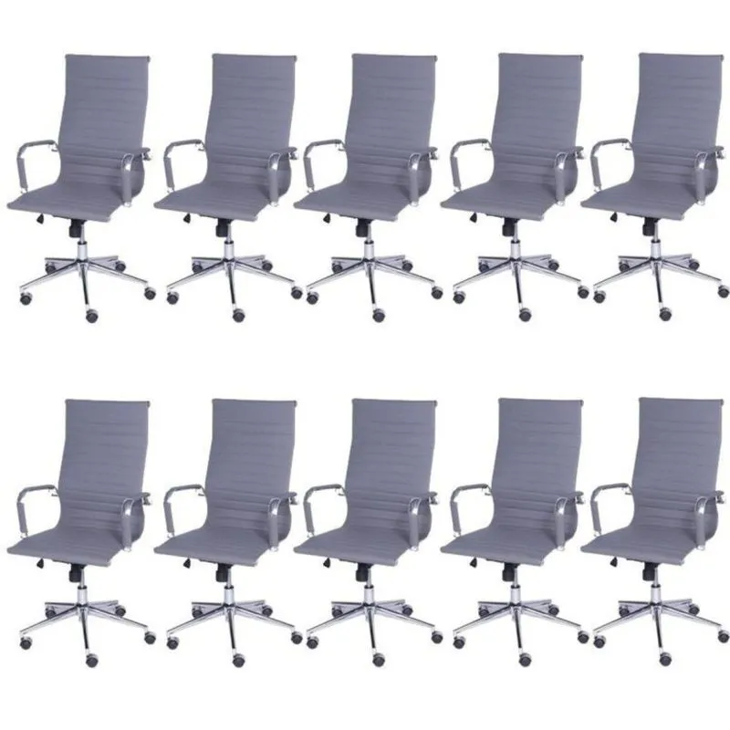 Kit 10 Cadeiras Para Escritório Presidente Esteirinha Com Relax Corino 3301 Or Design Cinza