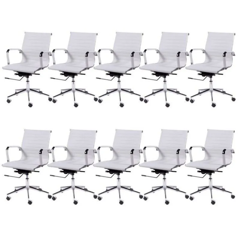 Kit 10 Cadeiras Para Escritório Diretor Esteirinha Com Relax Corino 3301 Or Design Branco