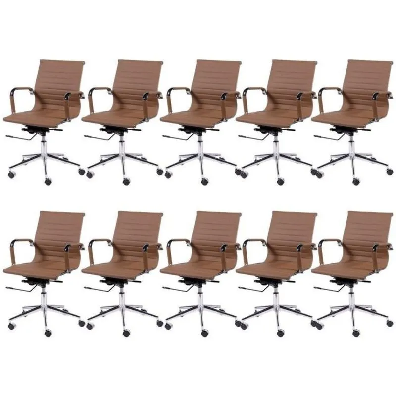 Kit 10 Cadeiras Para Escritório Diretor Esteirinha Com Relax Corino 3301 Or Design Caramelo