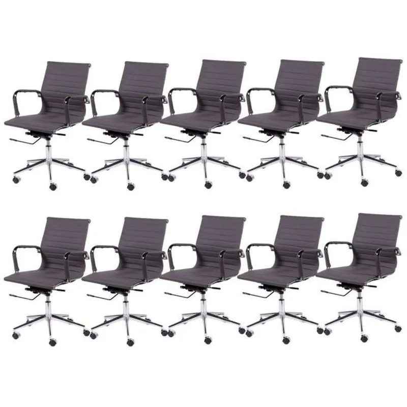 Kit 10 Cadeiras Para Escritório Diretor Esteirinha Com Relax Corino 3301 Or Design Cinza
