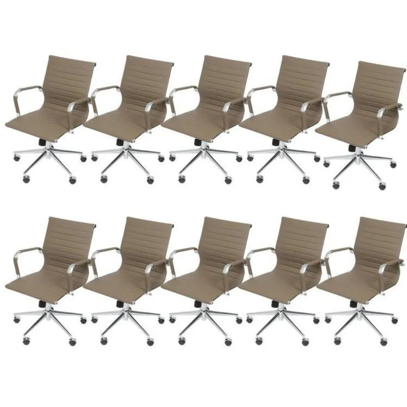 Kit 10 Cadeiras Para Escritório Diretor Esteirinha Com Relax Corino 3301 Or Design Fendi