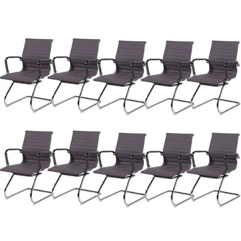 Kit 10 Cadeiras Para Escritório Interlocutor Base Fixa Esteirinha Corino 3301 Fendi