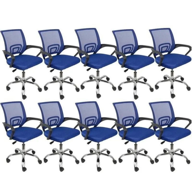 Kit 10 Cadeiras Para Escritório Diretor Tela Mesh Tok 3310 Or Design Azul