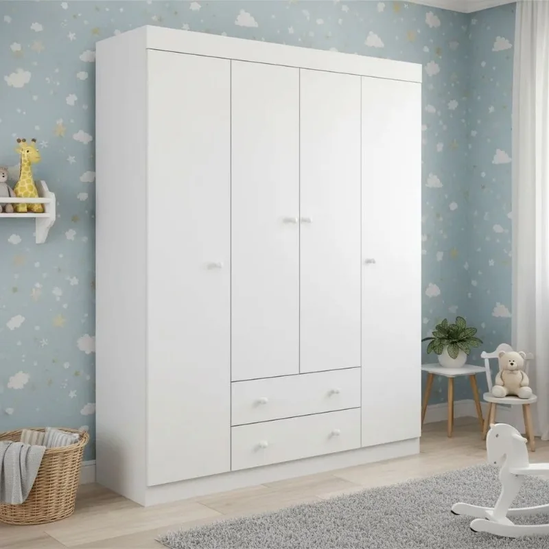 Guarda Roupa Infantil 4 Portas e 2 Gavetas 100% MDF Elisa Branco Branco