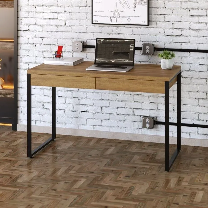 Mesa Para Escritório 120cm 2 Gavetas Kuadra Compace Lâmina Mel