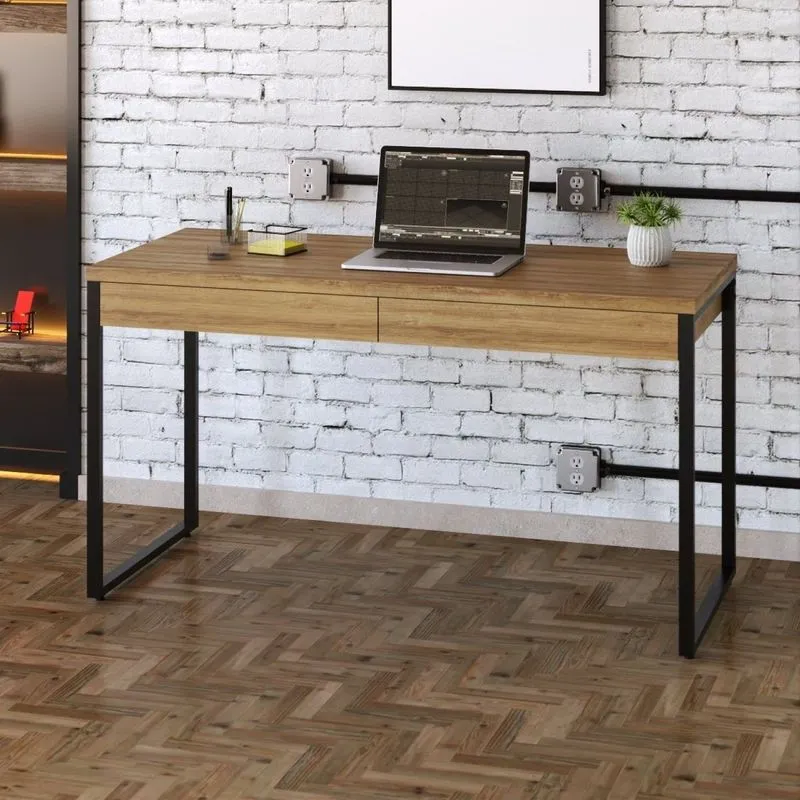 Mesa Para Escritório 135cm 2 Gavetas Kuadra Compace Lâmina Mel