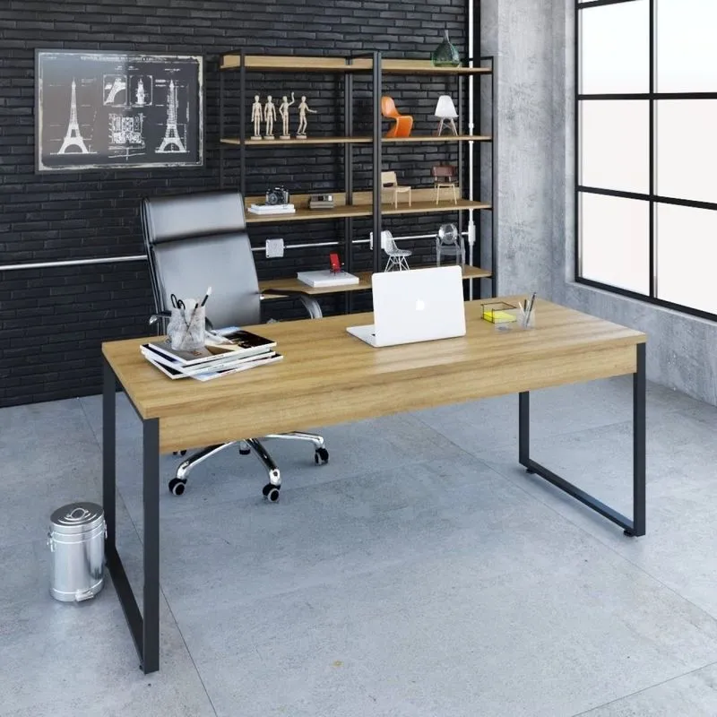 Escrivaninha Estilo Industrial Diretor 180cm Kuadra Compace Lâmina Mel