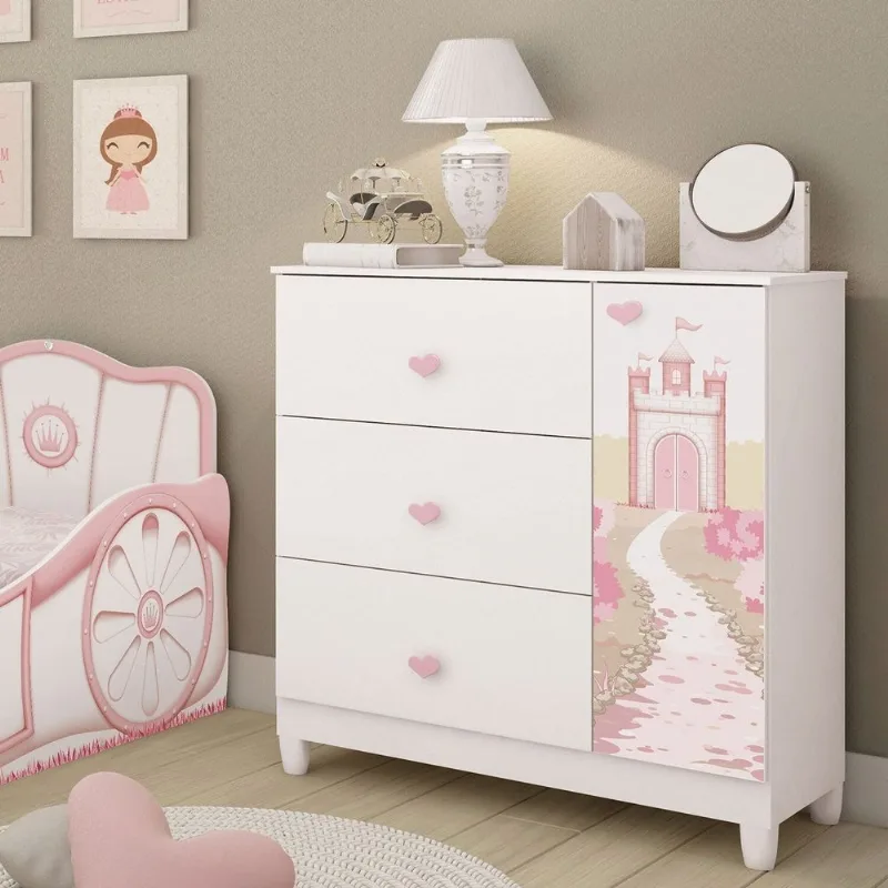 Cômoda Infantil Sophia 1 Porta 4 Gavetas Branco Branco