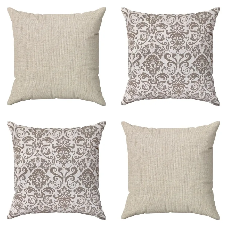 Kit Capas De Almofadas 45x45 Medalhão Bege Luxo Decoração Sala Sofá Cama