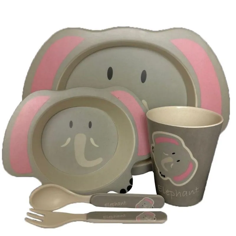 Conjunto Refeição Infantil Prato Copo Talher Bambu Eco Cinza