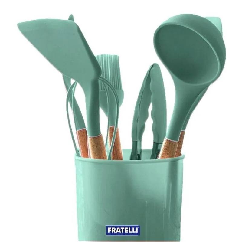 Kit Utensílios De Cozinha Silicone E Madeira 8peças Colher