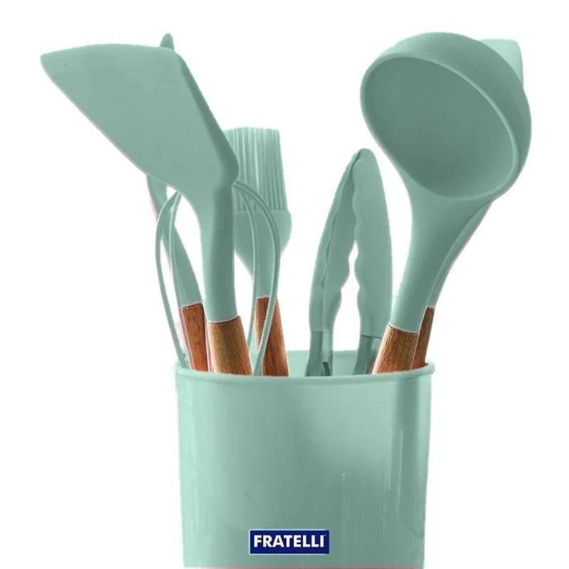 Kit Utensílios De Cozinha Silicone E Madeira 8peças Colher