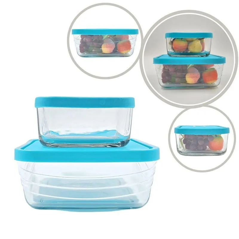Conjunto 2 Potes Quadrados Em Vidro Com Tampa 400ml/900ml