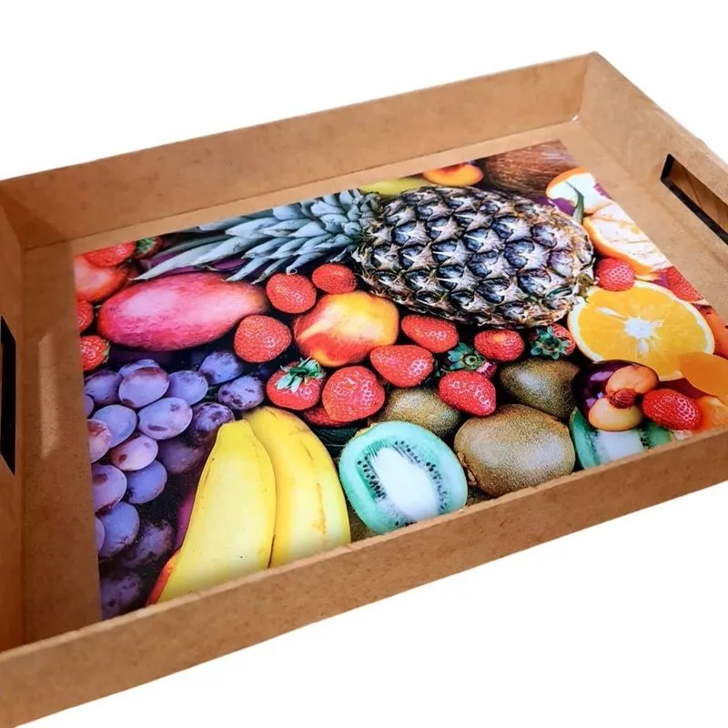 Bandeja Café Da Manhã Retangular Em Mdf Decorativa Estampa