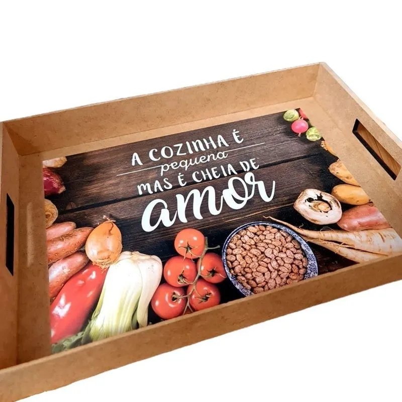 Bandeja Café Da Manhã Retangular Em Mdf Decorativa Estampa