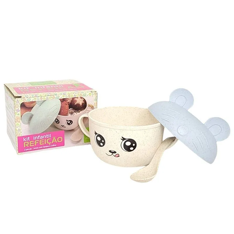 Kit Refeição Alimentação Prato Bowl Infantil 3 Peças - Azul