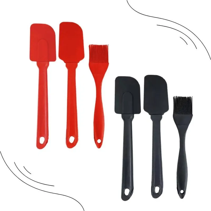 Kit Utensílios Silicone 3 Peças Espátulas Pincel - Vermelho