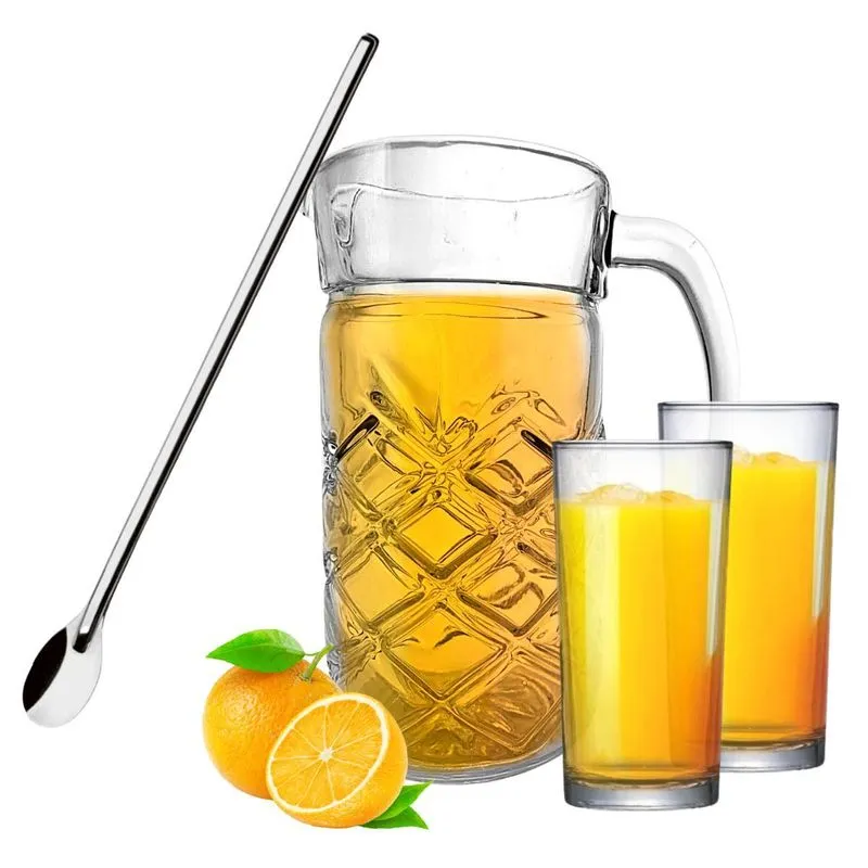 Jogo De Jarra 1l Com 6 Copos 250ml Em Vidro Para Água Suco