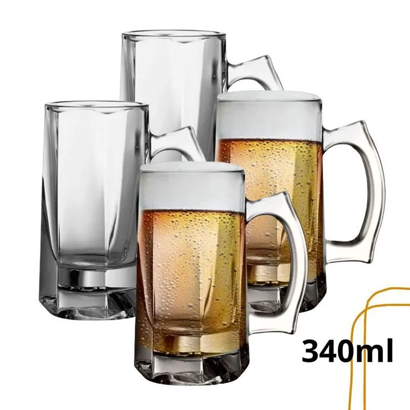 4 Caneca De Chopp Cerveja Vidro Grosso Sublimação