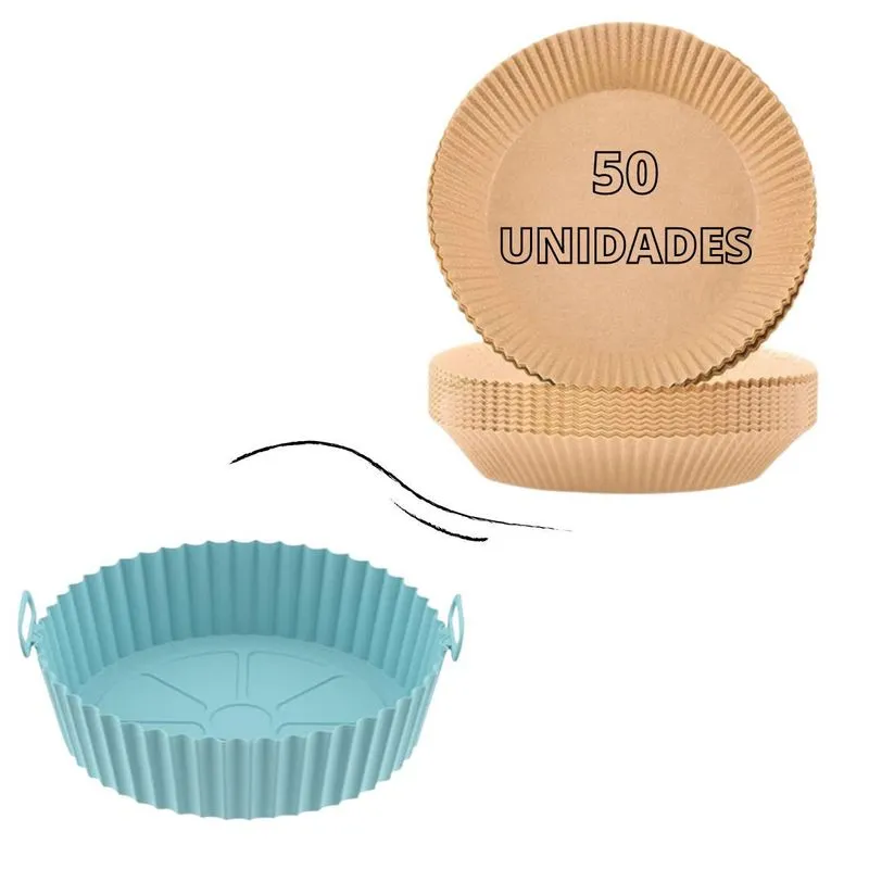 Kit Forma Silicone E Forro De Papel Descartável Airfryer
