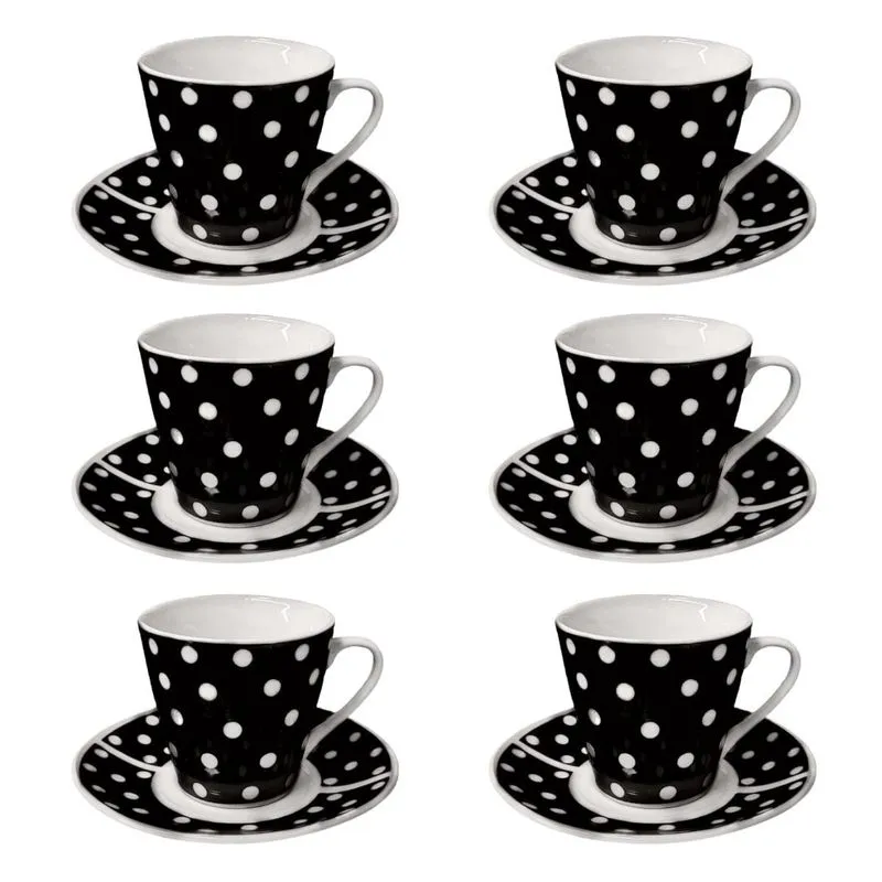 Xícaras Café Com Pires 12 Peças Porcelana Preto/branco 90ml
