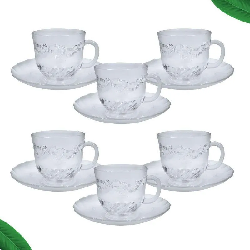 Jogo De Xícaras E Pires Em Vidro 12Pçs Chá/Café Transparente