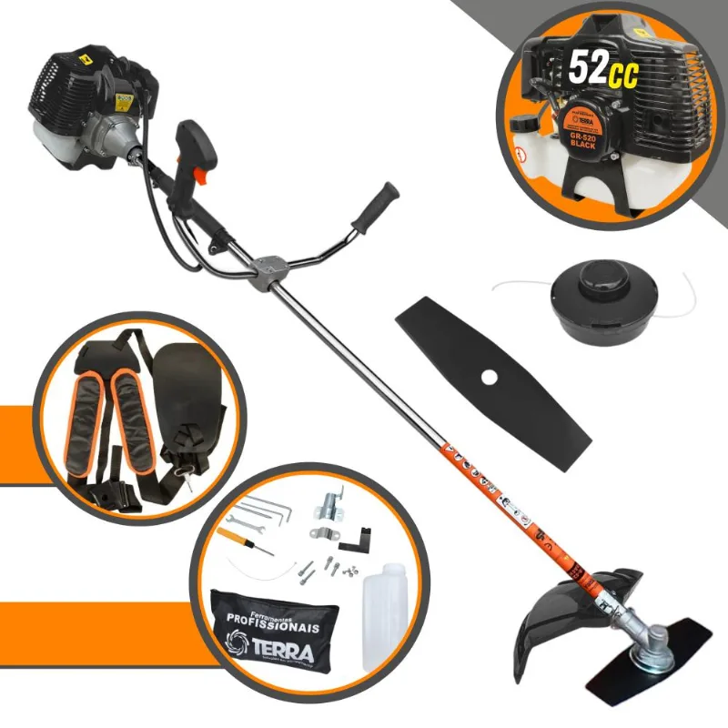 Roçadeira 52cc Á Gasolina Terra Grh520 2,5hp Profissional Lateral De Alta Performance E Potência É Ideal Para Manutenção De Áreas Verdes