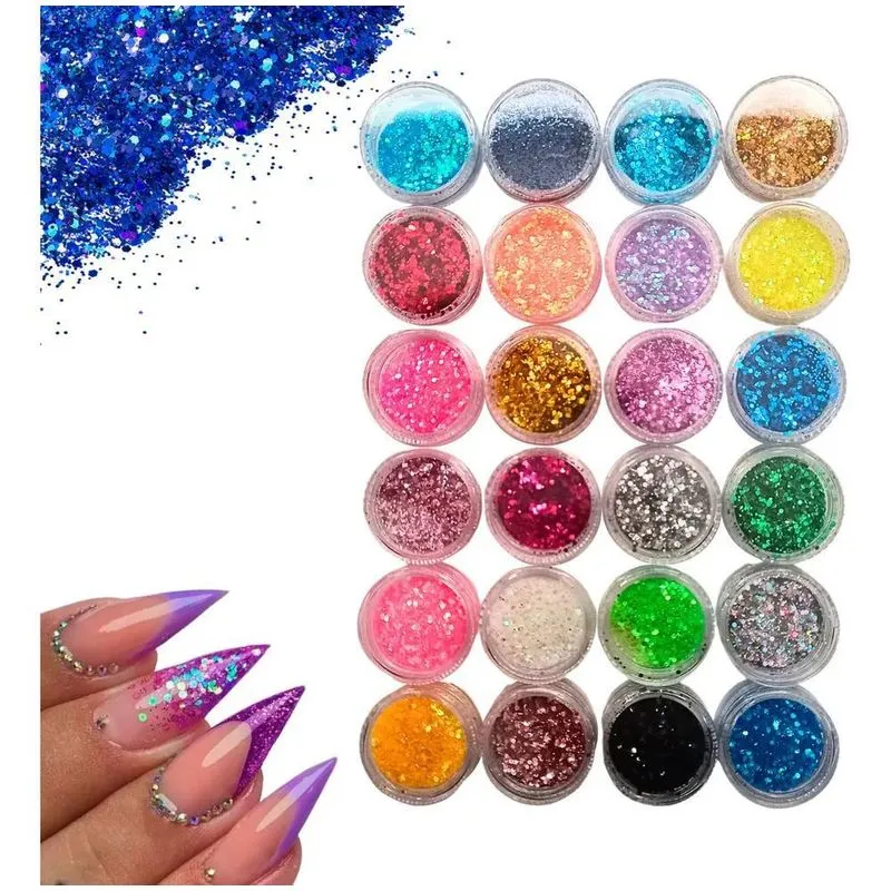 3x Torre Com 24 Pote De Glitter Flocado Decoração Unha Nail
