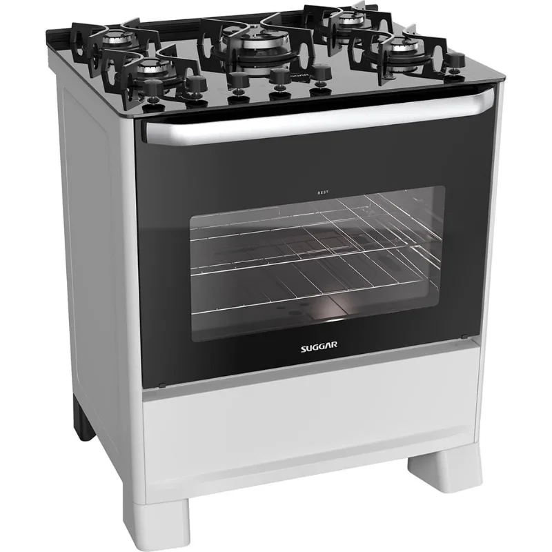 Fogão De Piso Best Plus Mesa De Vidro 5 Queimadores Branco Suggar 127V