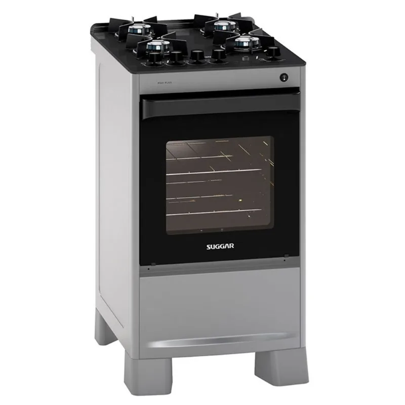 Fogão De Piso Max Plus Mesa De Vidro 4 Queimadores Prata Suggar