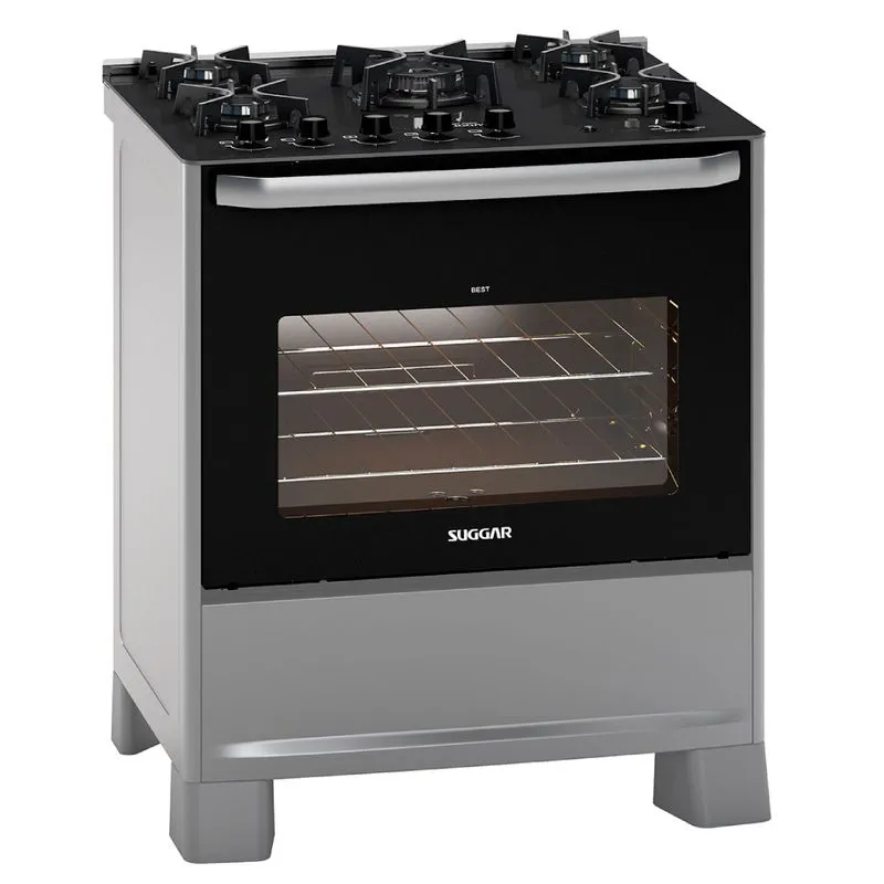 Fogão Suggar 5 Queimadores Best Glass Mesa De Vidro Prata Inox Fgvbg510prix 127v