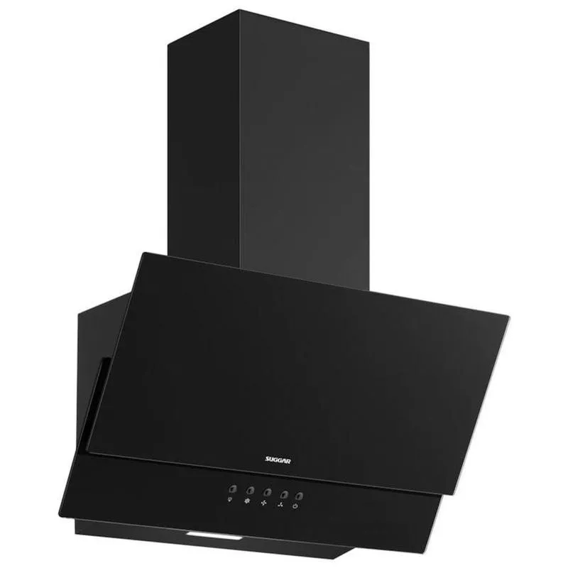 Coifa De Parede Suggar Rubi Vidro Inclinado 60cm Preto Led 220v