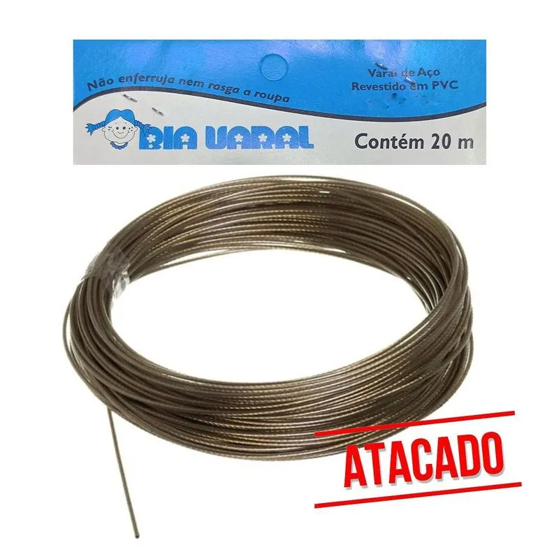 Corda Varal De Aço Revestido Em Pvc Resistente 10 Pcts 20m