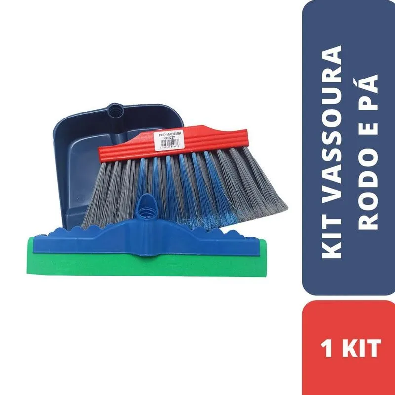 Kit Ml - Vassoura Pop Madeira Rodo 30 E Pa Pequena Sem Cabo