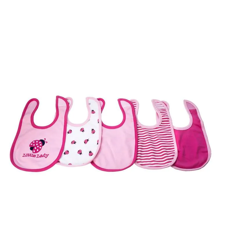 Jogo 5 Babadores Menina Joaninha Rosa Camesa 28x18cm