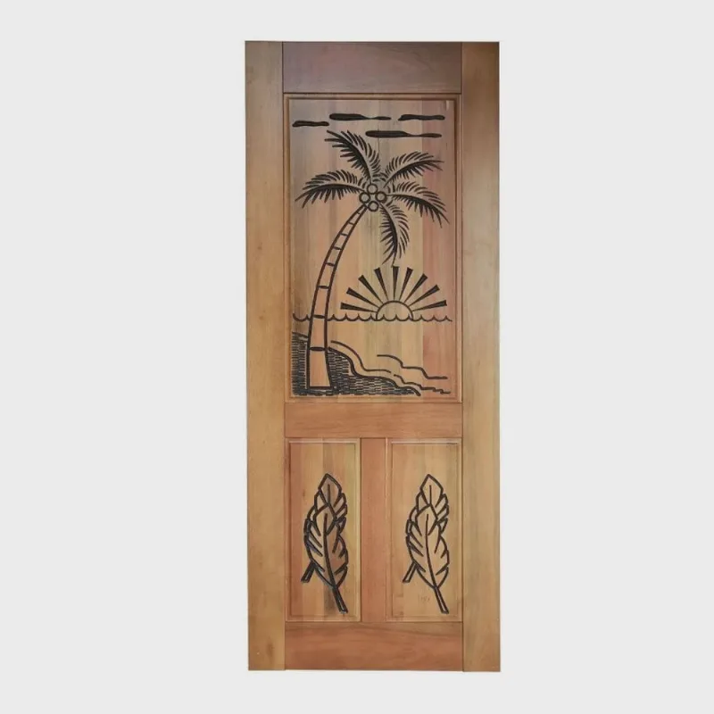 Folha de Porta Madeira Maciça Entalhada Palmeira 80x210x3,5cm Cedro Rosa
