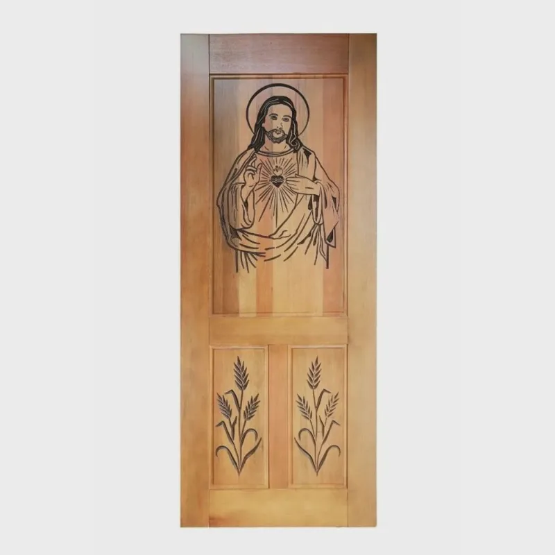 Folha de Porta Madeira Maciça Entalhada Cristo 90x210x3,5cm Cedro Rosa