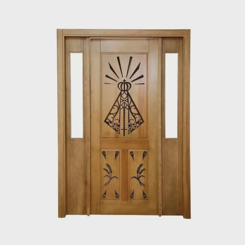 Portal Madeira Maciça Vitrô Duplo Santa Entalhada Completa 153x213x14cm Cedro Rosa