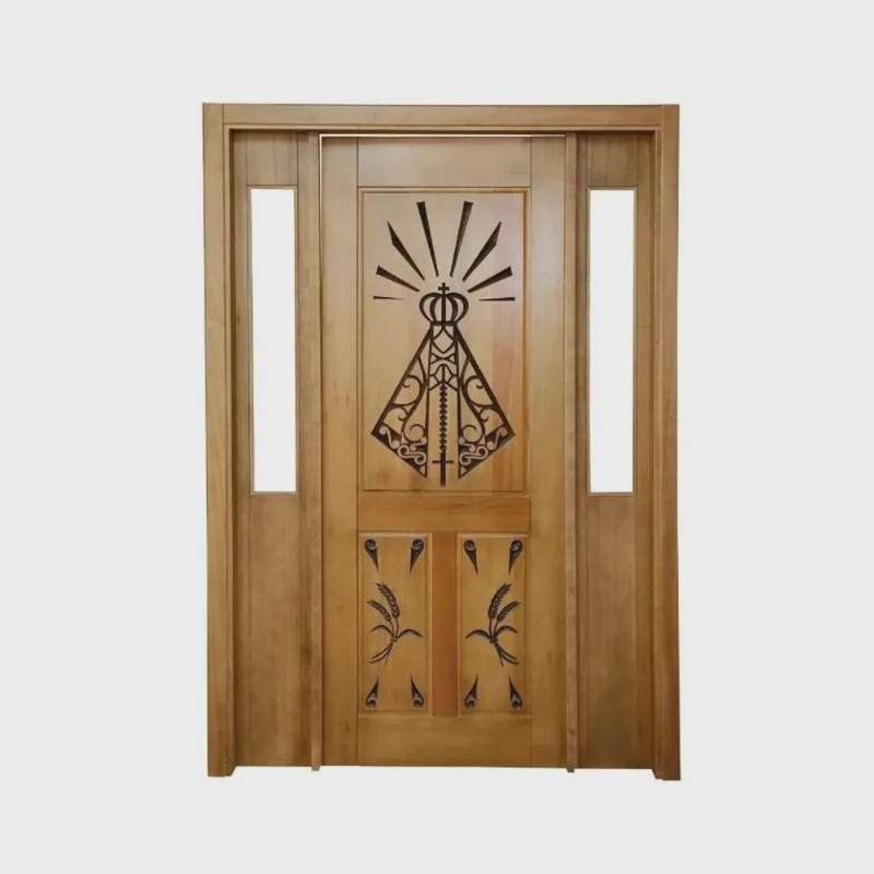 Portal Madeira Maciça Vitrô Duplo Santa Entalhada Completa 153x213x16cm Cedro Rosa