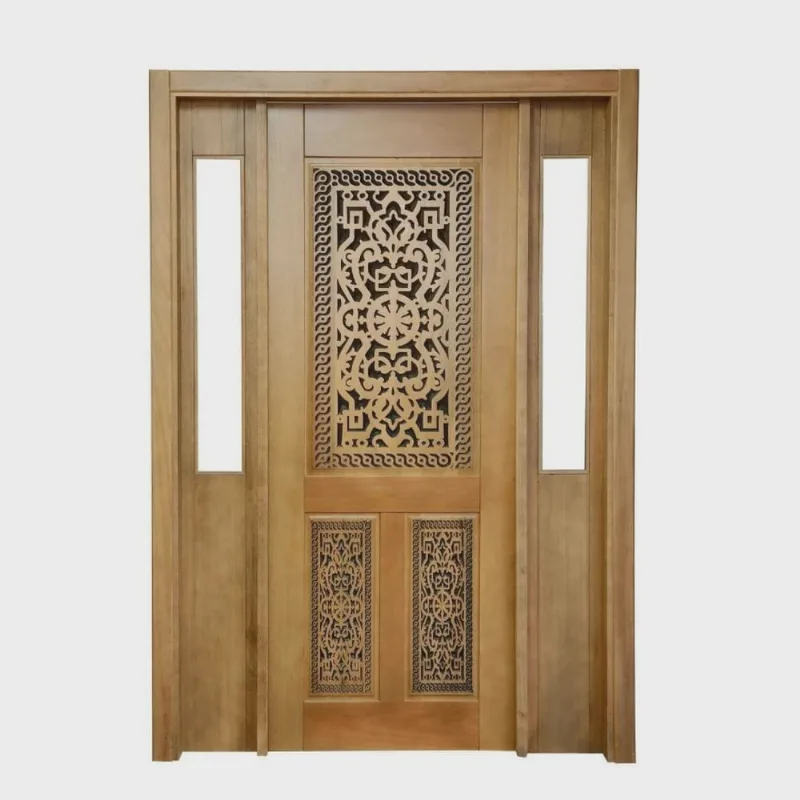 Portal Madeira Maciça Vitrô Duplo Lima Entalhada Completa 143x213x16cm Cedro Rosa