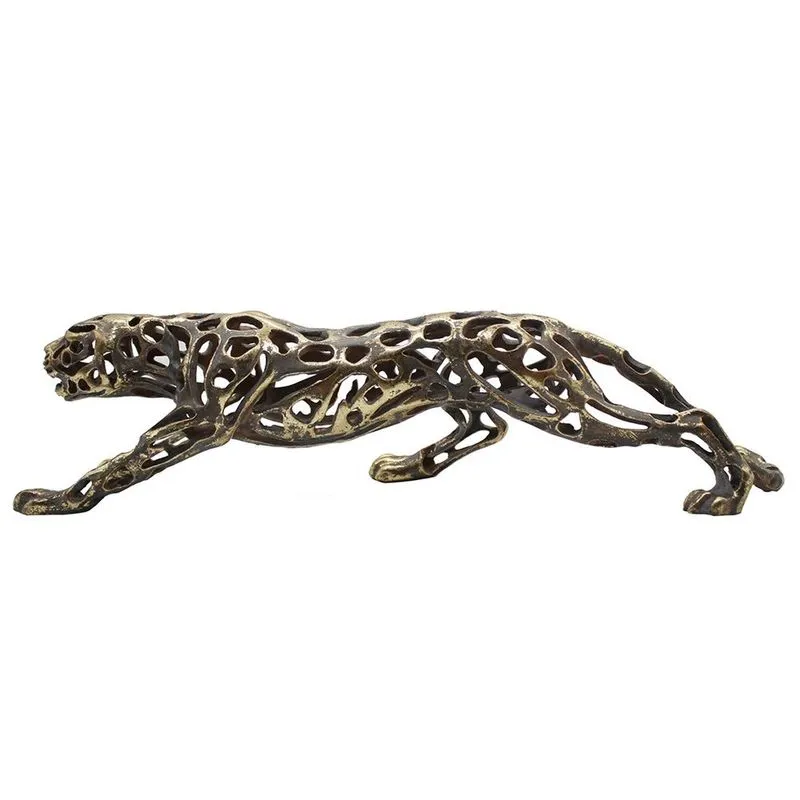 Escultura leopardo de resina ouro velho
