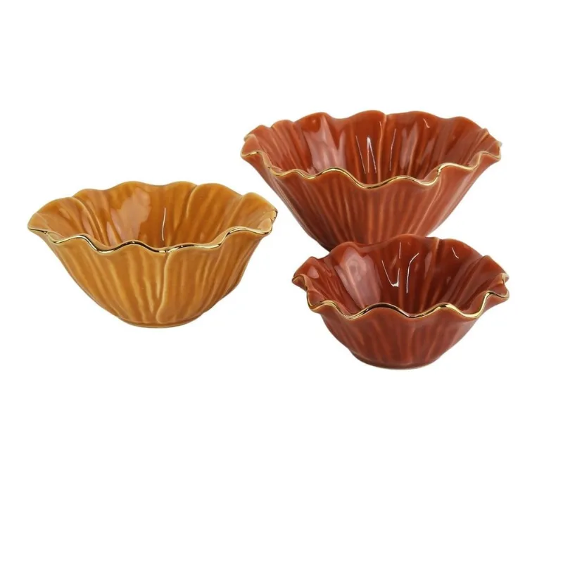 Bowls Forma De Flor - Bordas Douradas Decorativas (3 Peças)
