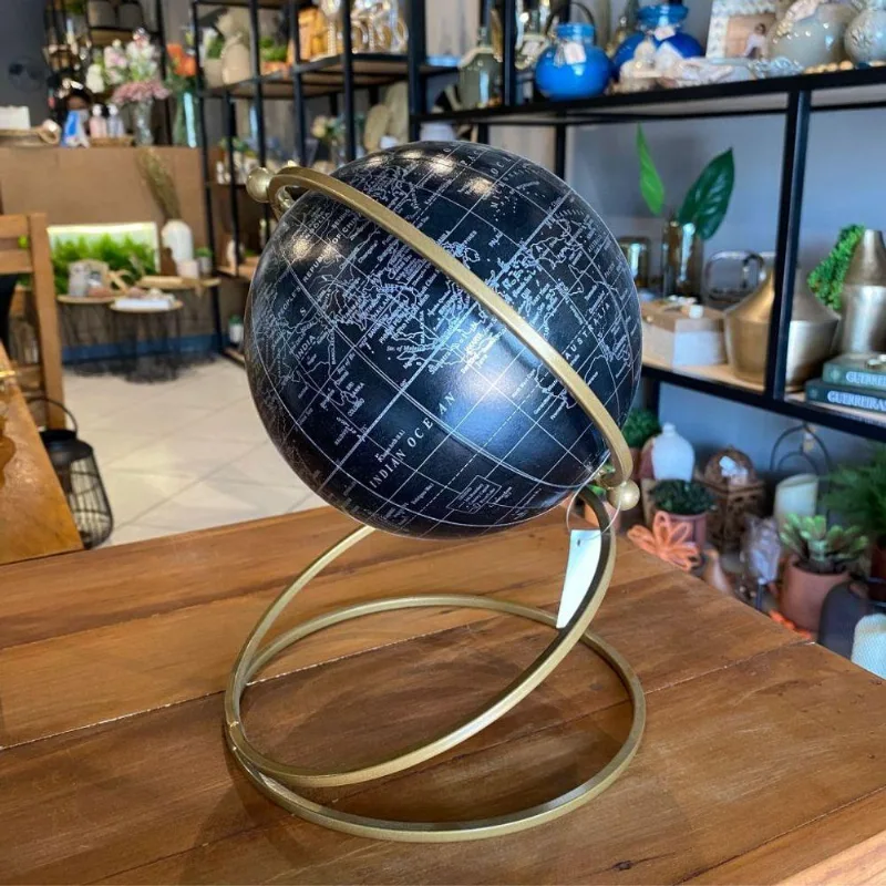 Globo Decorativo De Resina E Metal 25cm Preto E Dourado