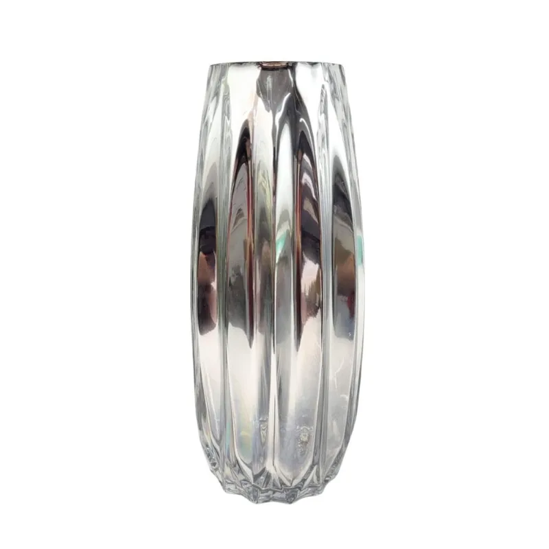 Vaso Prata De Vidro Espelhado Decoração Risque Alto