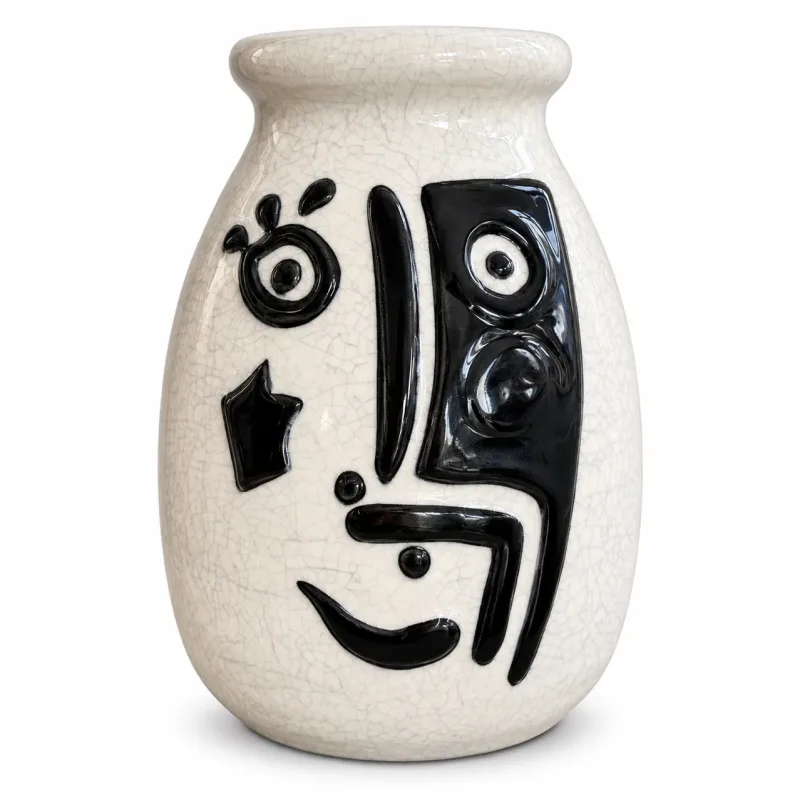 Vaso Decorativo em Cerâmica Branco Desenho