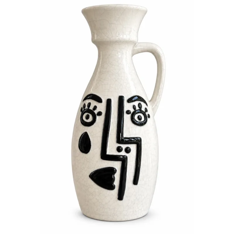 Vaso em Cerâmica Decorativo Branco Desenhos Longo