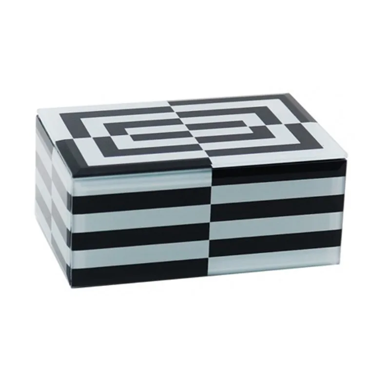 Porta Joias em Madeira e Vidro Preto e Branco 7,5 x 18 x 13cm