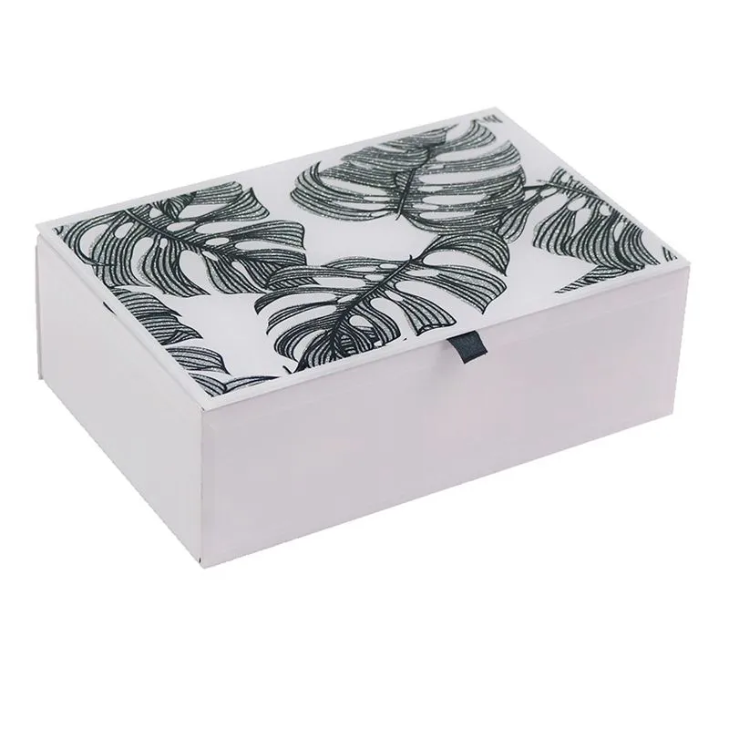 Porta Joias Em Madeira E Vidro Branco Com Detalhe Floral Ah0352 - Btc